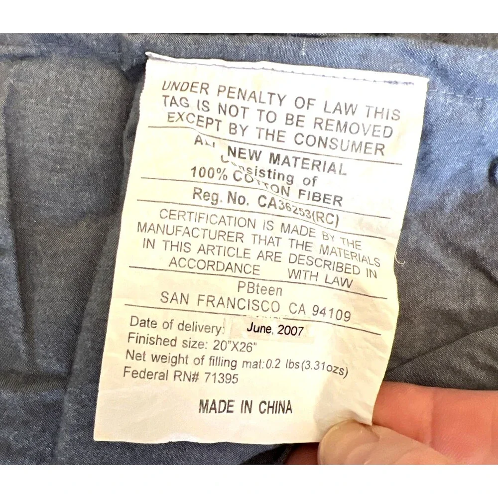 Pottery Barn PB Teen Cord Patchwork Standard Sham Blue & Gray 100% Cotton NEW